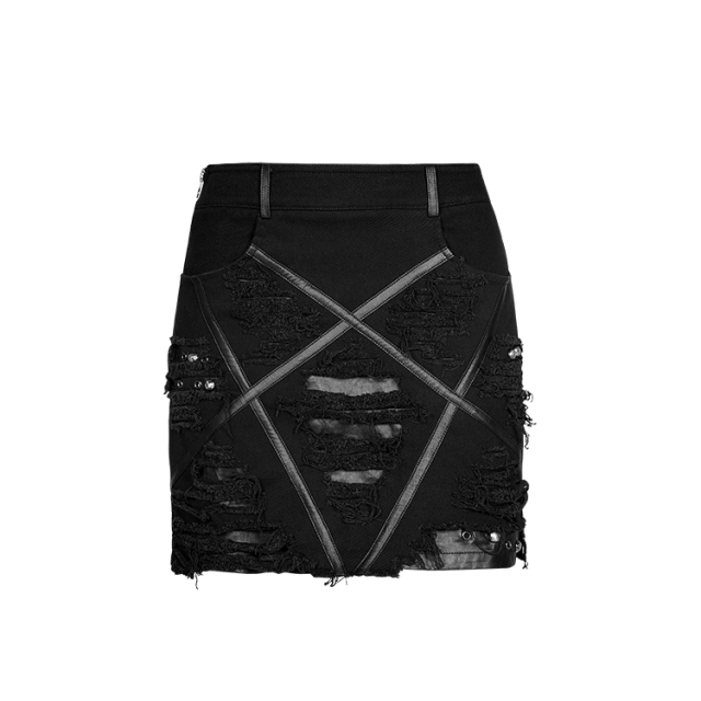 Untamed mini skirt with shreds and faux leather stripes