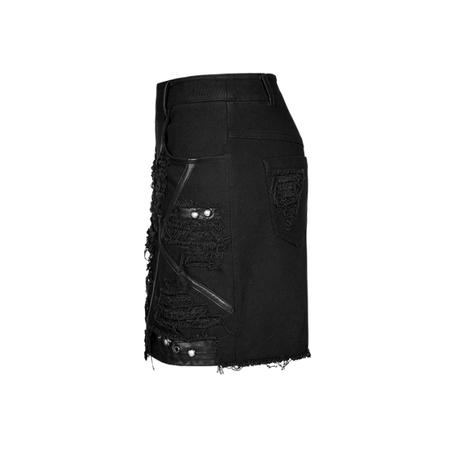 Untamed mini skirt with shreds and faux leather stripes