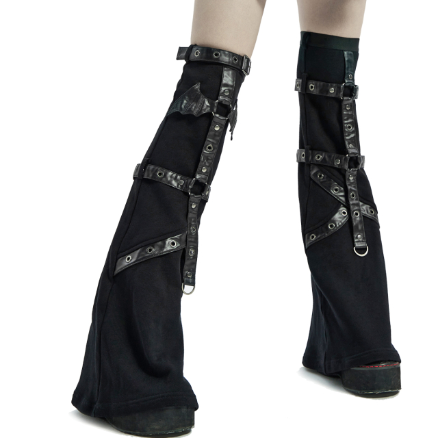 PUNK RAVE gothic leg warmers (WS-462JTF) in harness look with cute bat wings made of faux leather