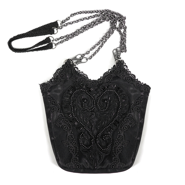 Gothic-Handtaschenbeutel Little Treasures mit Perlenstickerei schwarz-uni