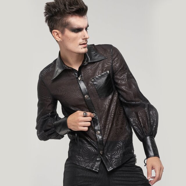 Halbtransparentes Organza-Hemd Genesis mit Kunstleder-Details 3XL