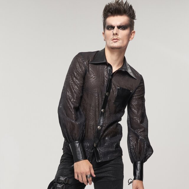 Halbtransparentes Organza-Hemd Genesis mit Kunstleder-Details 3XL