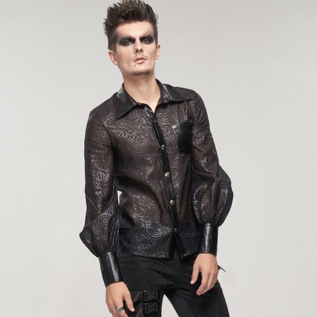 Halbtransparentes Organza-Hemd Genesis mit Kunstleder-Details 3XL