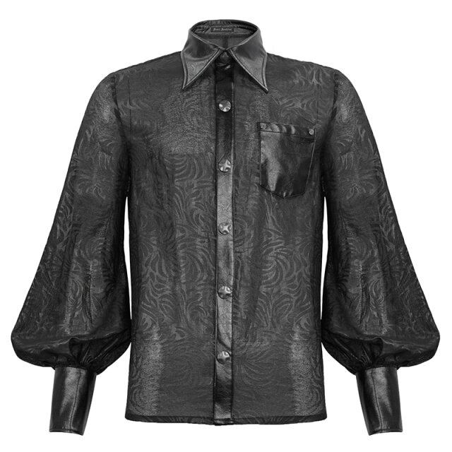 Halbtransparentes Organza-Hemd Genesis mit Kunstleder-Details 3XL
