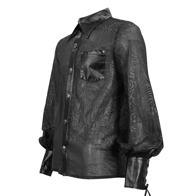 Halbtransparentes Organza-Hemd Genesis mit Kunstleder-Details 3XL
