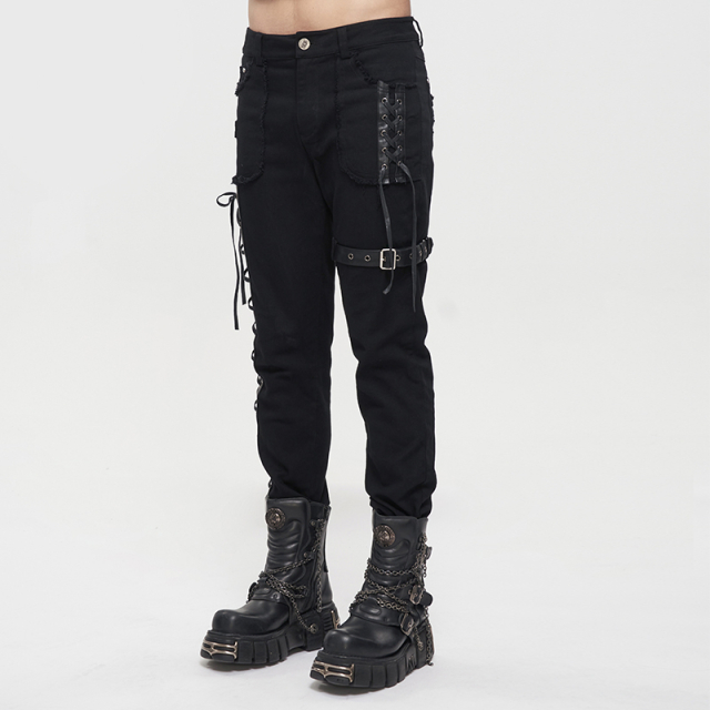 Schwarze Punk- Gothic-Jeans Legends mit Schnürung und Riemen