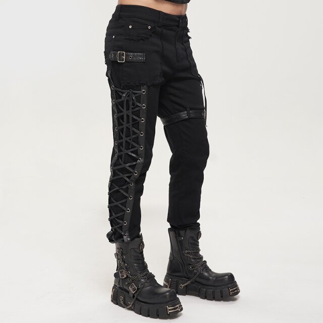 Black Punk Gothic Jeans Legends with Lacing and Straps