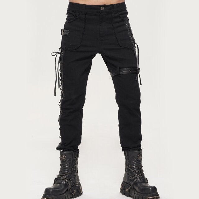 Black Punk Gothic Jeans Legends with Lacing and Straps