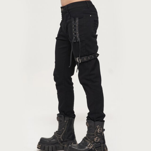 Black Punk Gothic Jeans Legends with Lacing and Straps