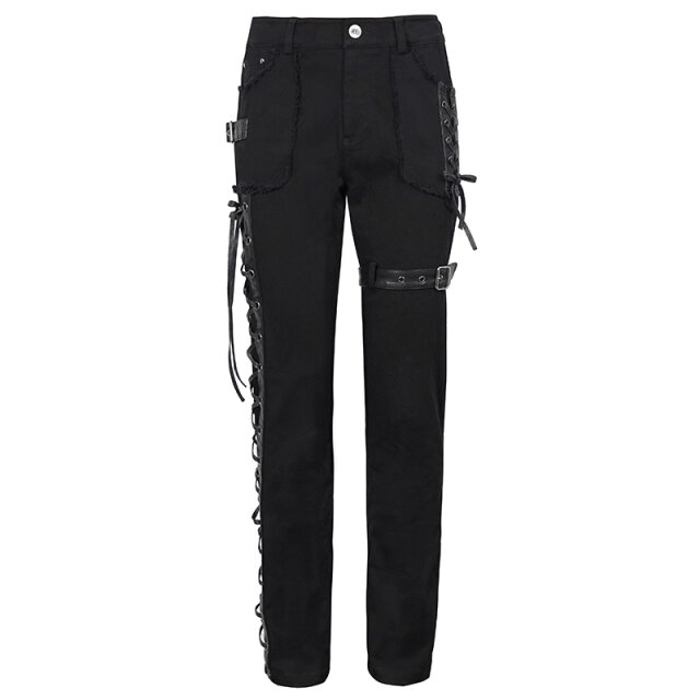 Black Punk Gothic Jeans Legends with Lacing and Straps