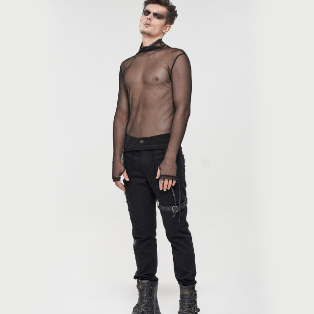Schwarze Punk- Gothic-Jeans Legends mit Schnürung und Riemen XL