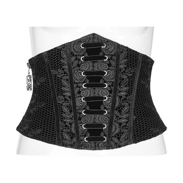 Korsagengürtel Priestess aus Samt mit Spitze schwarz-uni XS-S