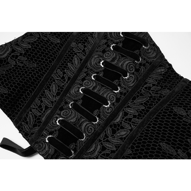 Corsage belt Priestess in velvet with lace plain black