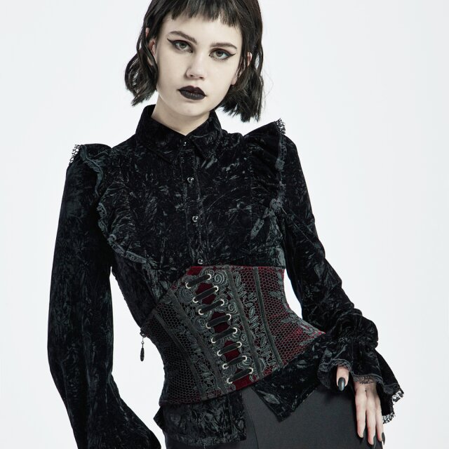 Corsage belt Priestess in velvet with lace red-black