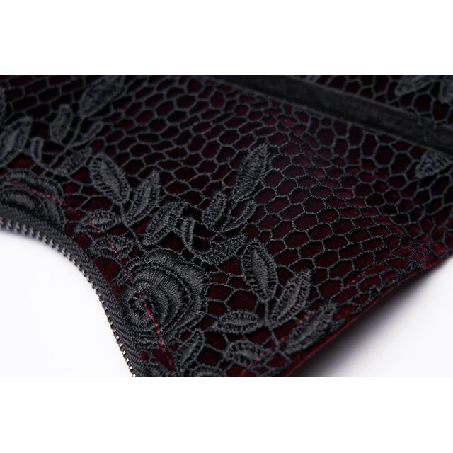 Corsage belt Priestess in velvet with lace red-black