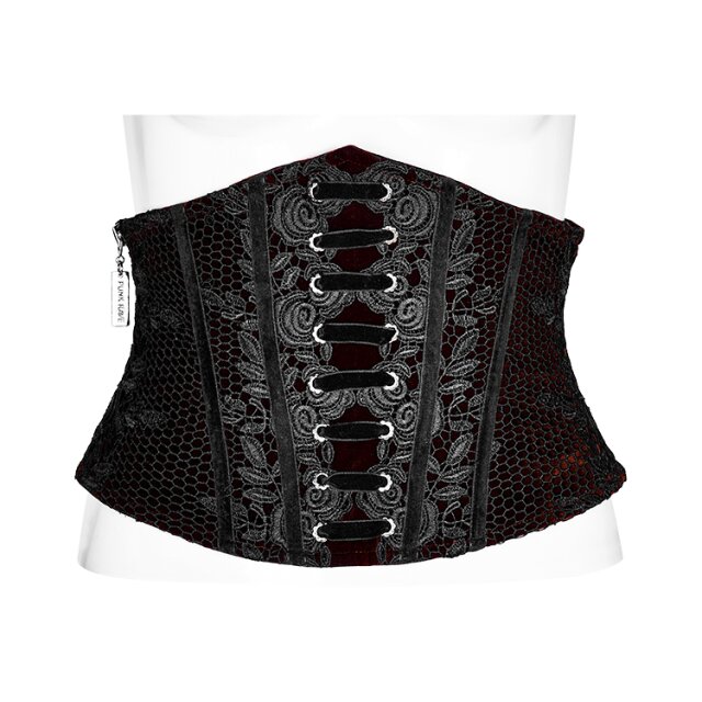 Corsage belt Priestess in velvet with lace red-black
