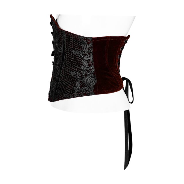 Corsage belt Priestess in velvet with lace red-black