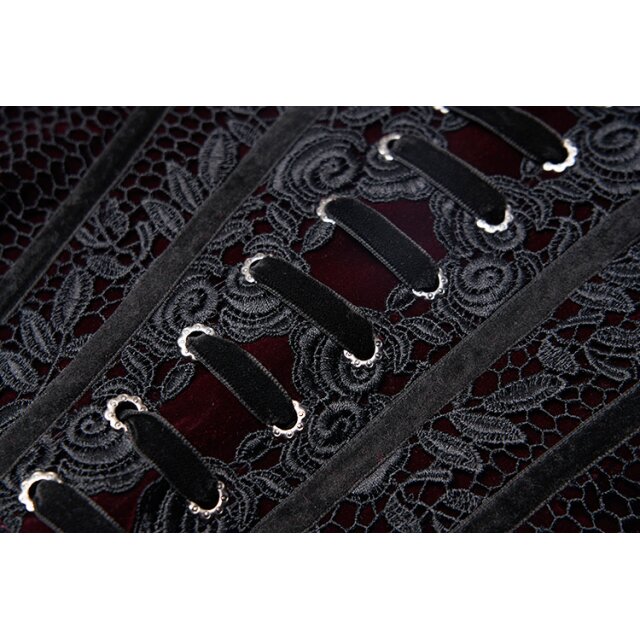 Corsage belt Priestess in velvet with lace red-black