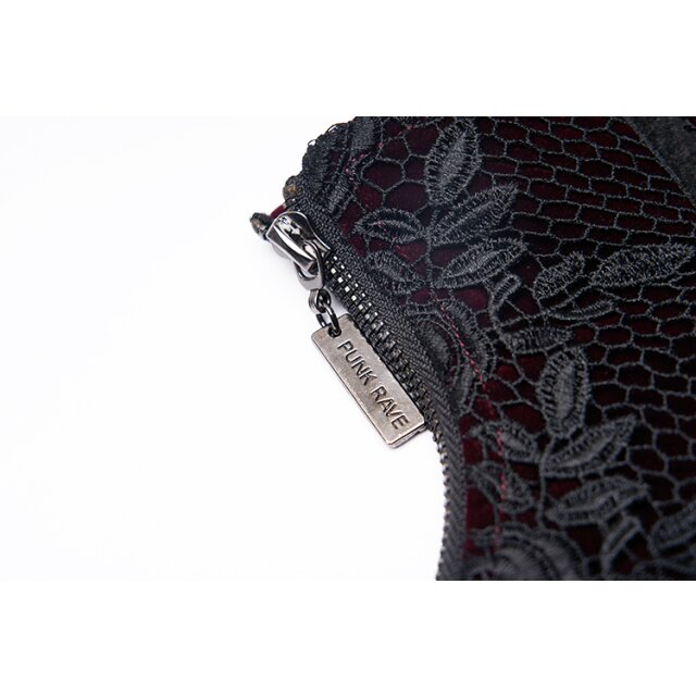 Corsage belt Priestess in velvet with lace red-black