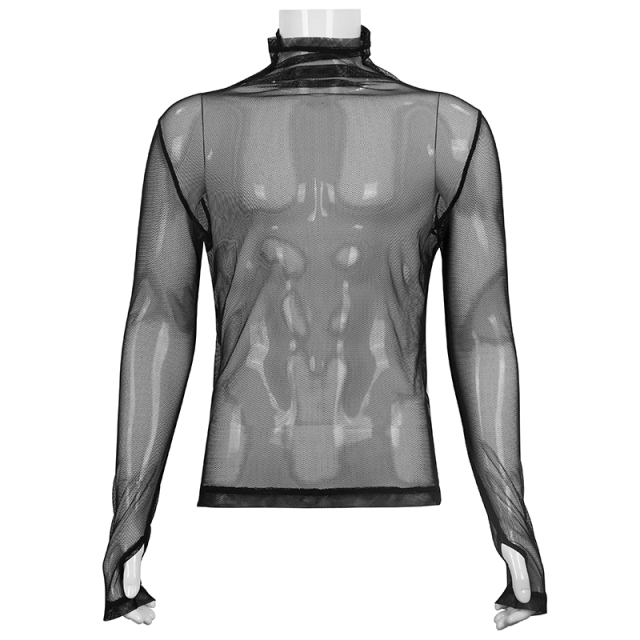 Transparent Mesh Long Sleeve with Turtle Neck