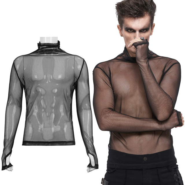Verführerisch transparentes Devil Fashion Langarm-Shirt (TT188) aus feinem Mesh mit Turtle Neck und Daumenlöchern