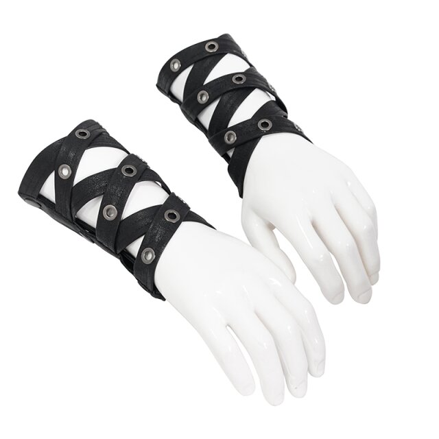 Armstulpen aus schwarzen Riemen mit Ösen 3XL-5XL