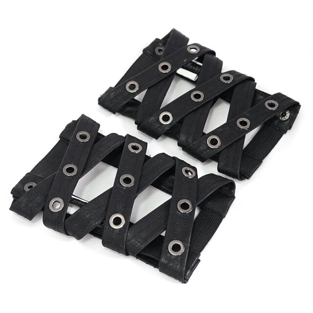Armstulpen aus schwarzen Riemen mit Ösen 3XL-5XL