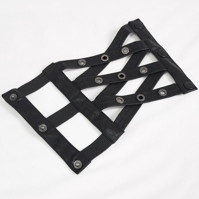 Armstulpen aus schwarzen Riemen mit Ösen 3XL-5XL
