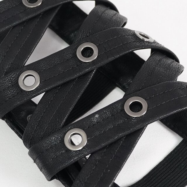 Armstulpen aus schwarzen Riemen mit Ösen 3XL-5XL