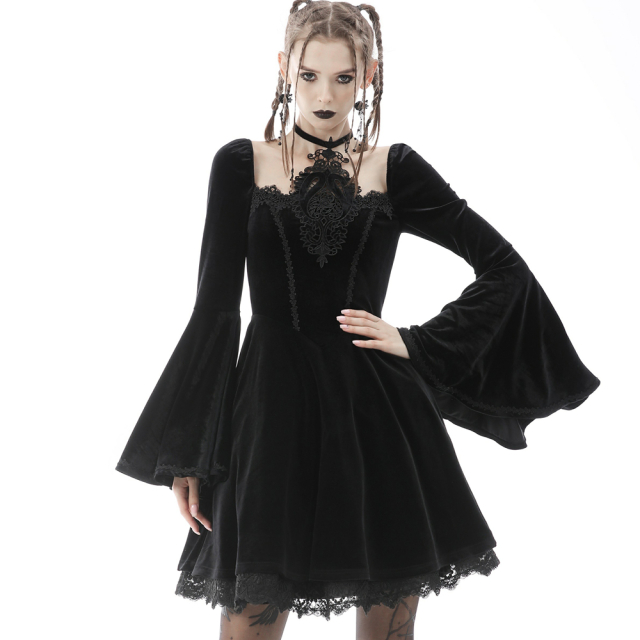 Velvet Mini Dress Annabelle with Lace Ornament White or Black