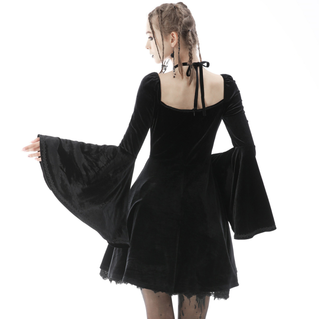 Velvet Mini Dress Annabelle with Lace Ornament White or Black black