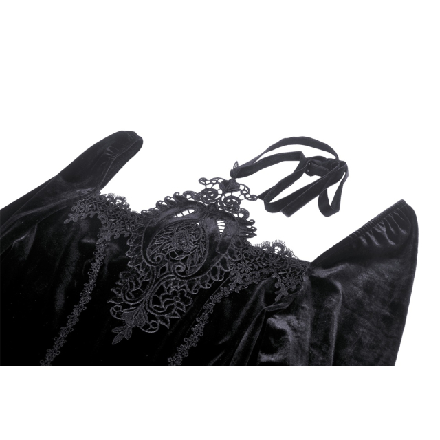 Velvet Mini Dress Annabelle with Lace Ornament White or Black black