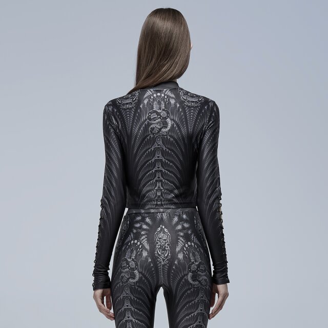 PUNK RAVE Gothic-Shirt Irezumi mit Print BK-GR (blickdicht) M