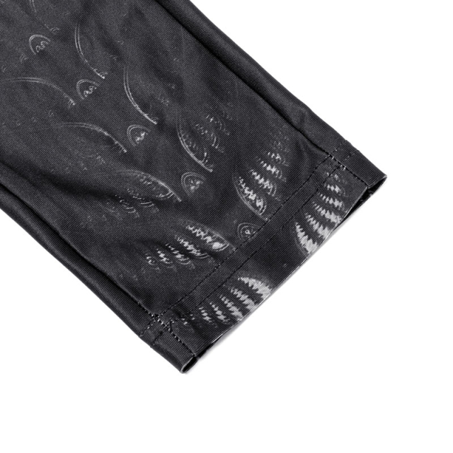 PUNK RAVE Gothic-Leggings Irezumi mit Print BK-GR (blickdicht) XS