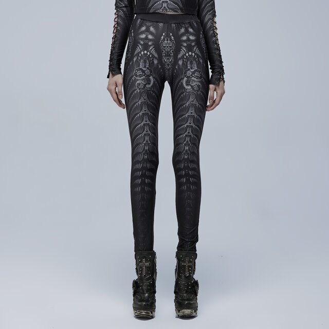 PUNK RAVE Gothic-Leggings Irezumi mit Print BK-GR (blickdicht) XL