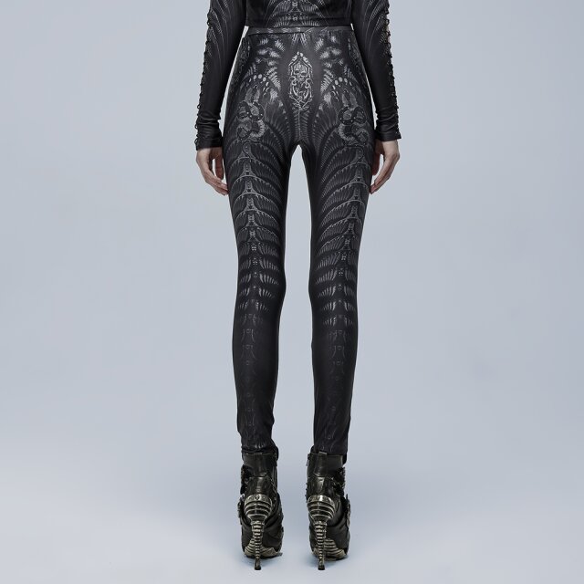 PUNK RAVE Gothic-Leggings Irezumi mit Print BK-GR (blickdicht) XL