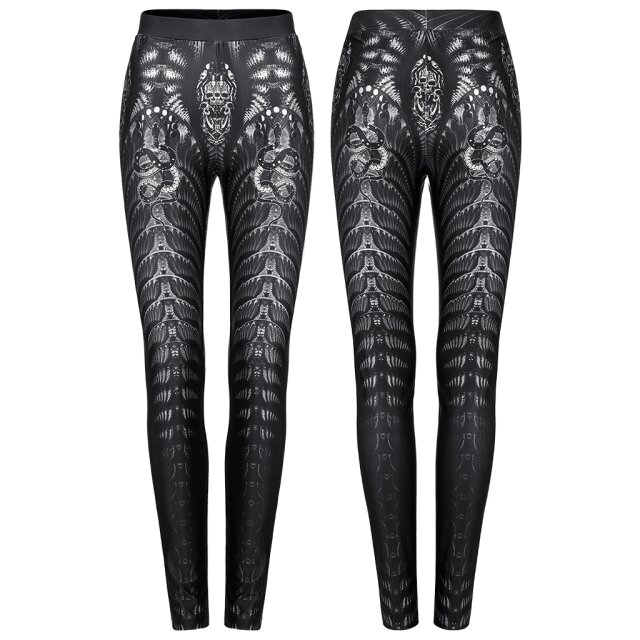 PUNK RAVE gothic leggings (WK-491) with futuristic print of vertebrae, snakes and skulls in two colour and material variations
