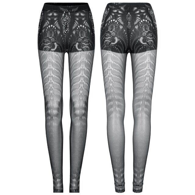 PUNK RAVE Gothic-Leggings mit futuristischem Print aus Wirbeln, Schlangen und Totenköpfen in zwei Farb- und Material-Varianten