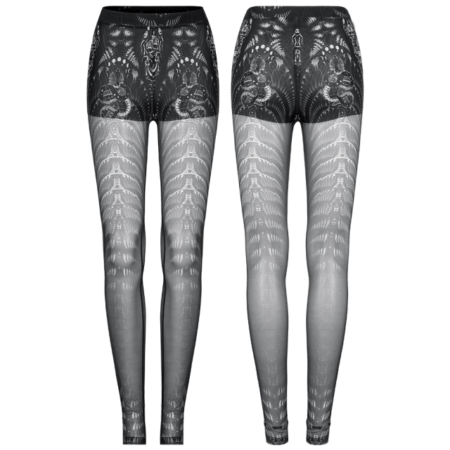 PUNK RAVE gothic leggings (WK-491) with futuristic print of vertebrae, snakes and skulls in two colour and material variations