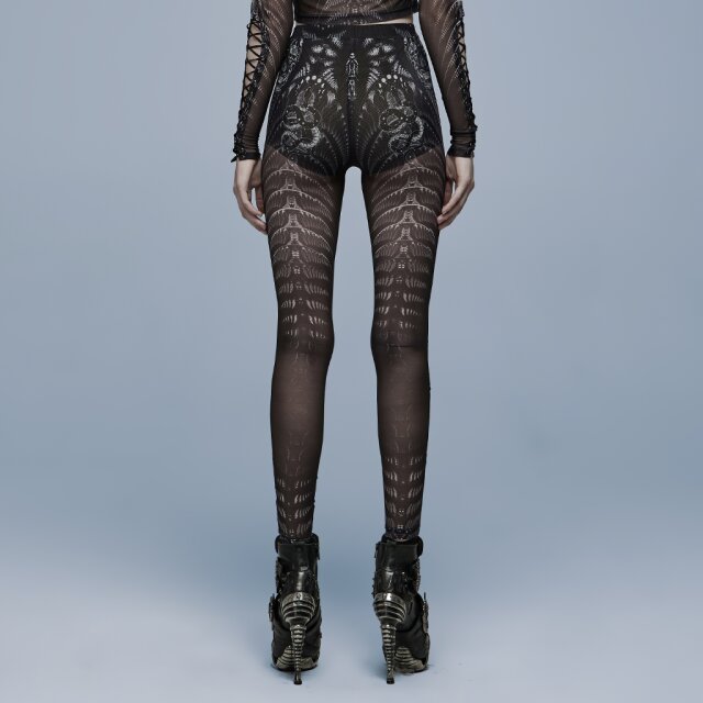 PUNK RAVE Gothic-Leggings Irezumi mit Print BK-WH (transparent) XL