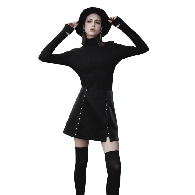 PUNK RAVE Leather Miniskirt Sternenstaub with Studs