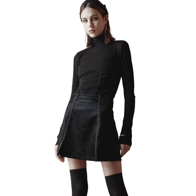 PUNK RAVE Leather Miniskirt Sternenstaub with Studs