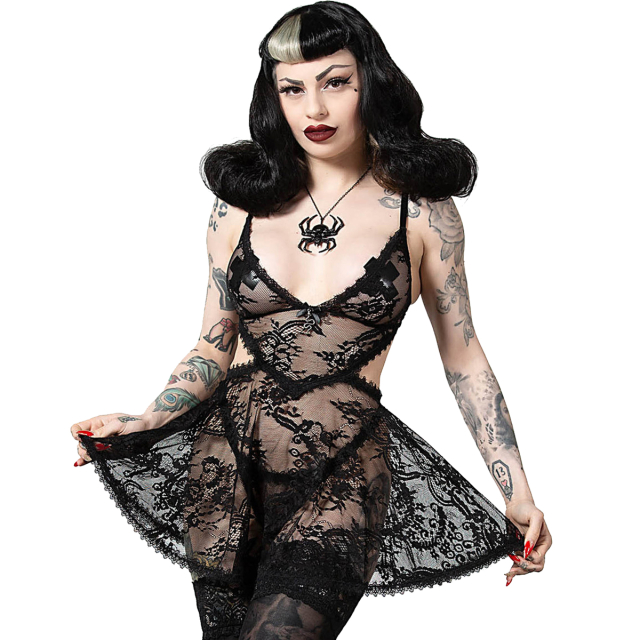 KILLSTAR lace nightdress based on the cut of a monokini with skimpy bra top and sweet flared skater skirt