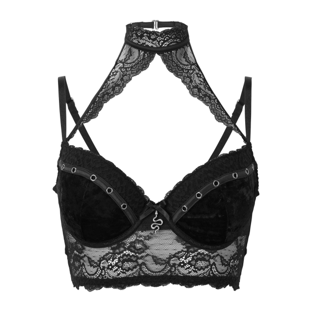 KILLSTAR Mercy lace bra in black or red-black with wide,...
