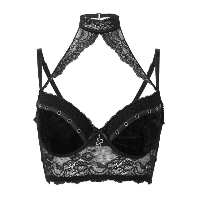 PUNK RAVE gothic blouse (WY-1357BK) with tone-on-tone print of baroque ornaments and heraldic lilies, delicate mesh and large cut-outs on the shoulders decorated with delicate flowers and pearls.