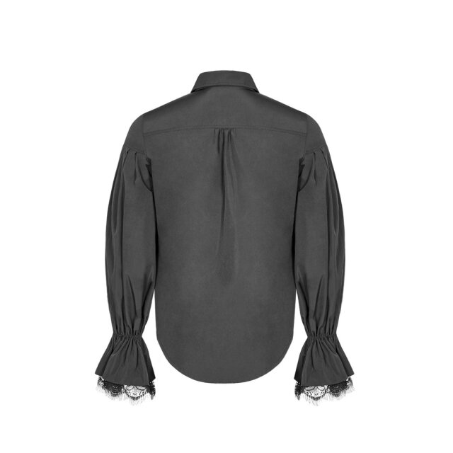 Schwarzes Punk Rave Hemd Leonardo mit weiten Dichterärmeln und Bat-Revers - Größe: 3XL
