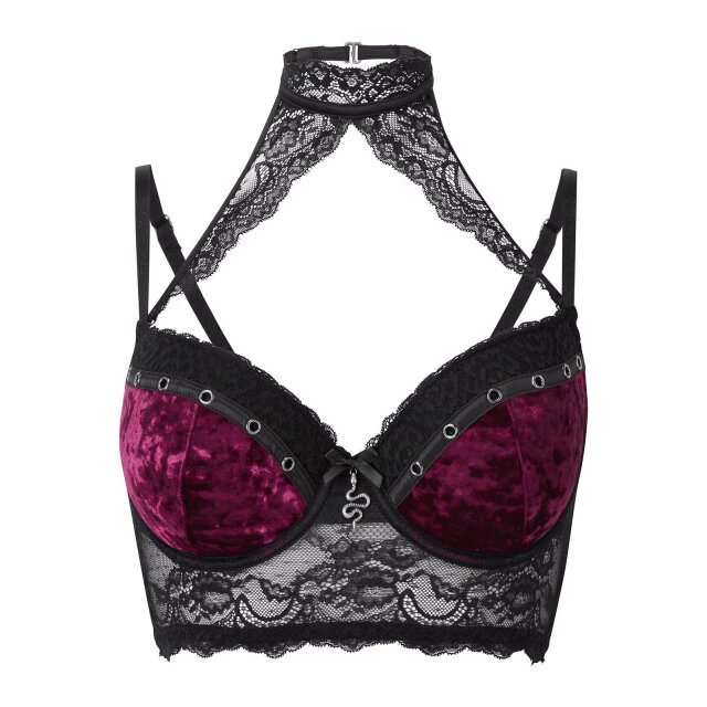 PUNK RAVE Gothic-Bluse (WY-1357BK)mit Ton-in-Ton-Print barocker Ornamente und heraldischen Lilien, zartem Mesh sowie großen Cut-Outs auf den Schultern verziert mit zarten Blüten und Perlen.