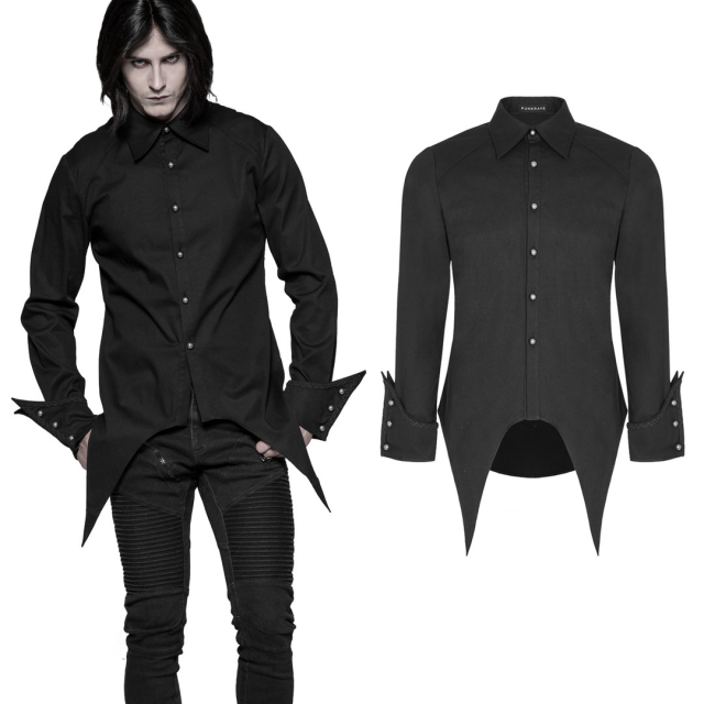 Punk Rave WY-907BK black demin gothic shirt with big flashy cuff in dracula style