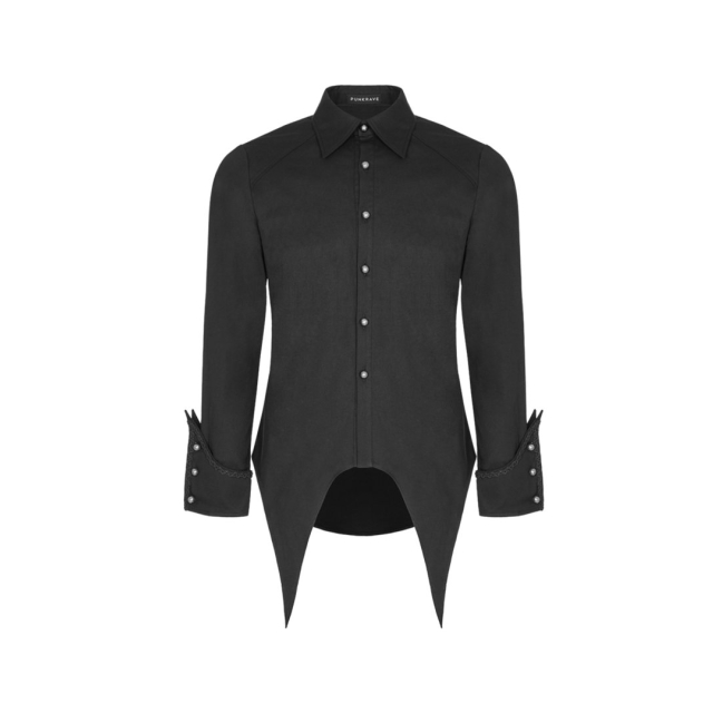 Black Punk Rave shirt Varulv with cuffs and pointed hem
