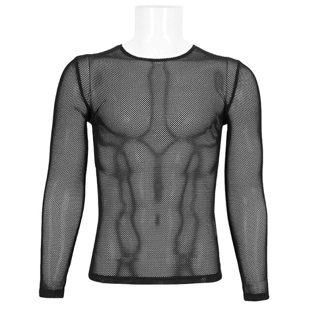 schwarzes Unisex Langarm-Netzshirt XS